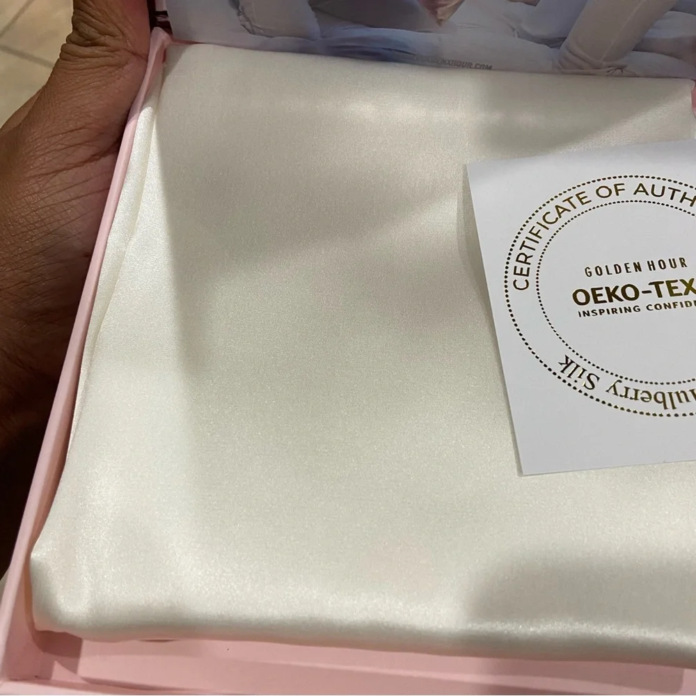 Golden Hour Powder White 100% Mulberry Silk Pillowcase Queen